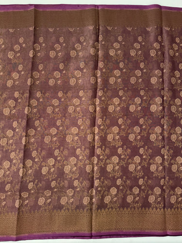 Tissue Silk and Tussar Silk Saree | Antique Zari | Dull Purple | Handwoven | Ships from California